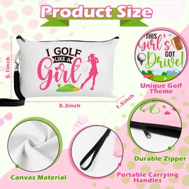 R HORSE 9Pcs Golf Makeup Bag Inspirational Gifts for Women Girls, Pink Canvas Cosmetic Toiletry Pouch Bag Christmas Birthday Gifts for Golf Team Player Lover Fan