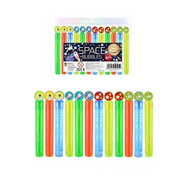 HENBRANDT Neon Space Party Bubble Tubes with Wand (Pack of 12) Children's 4ml Party Bubbles Loot Bag Fillers Summer Games Kids Party Bags for Boys and Girls