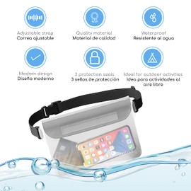 Canotagio Bolsa/Cangurera Impermeable. 2 Cangureras Sumergibles a Prueba de Agua. Tamaño Extra Grande. para Deportes Acuaticos, Playa, Alberca y más. Waterproof Pouch (Transparente - 2 Piezas)