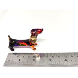 Sansukjai Dachshund Miniature Figurines Dog Animals Hand Painted Blown Glass Art Gold Trim Collectible Gift Decorate, Multi-Color