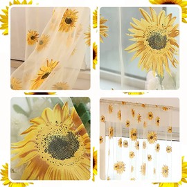 niCWhite 2pcs Sunflower Curtains Kitchen Decor 39"x78.7" Yellow Sheer Curtains for Window Voile Room Scarf Door Bed Drape Panels Rod Pocket Window Treatments for Bedroom Living Room
