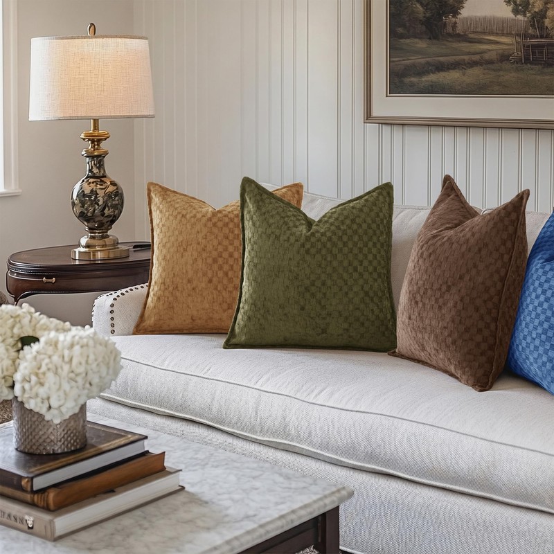 Chenille Plaid Throw Pillow Covers 18x18 Inch, Set of 2