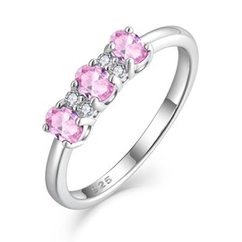 JIWOY Stackable Rings Sterling Silver Ring for Women Clear Birthstones Wedding Rings Engagement Jewelry, 9, Sterling Silver, Pink Tourmaline