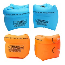 2-4 Pcs Inflatable Arm Swimming Floaties Bands, Floatation Water Wings, Swimming Arm Ring Floatie for Children and Adults 30-150LBS (Blue & Orange)