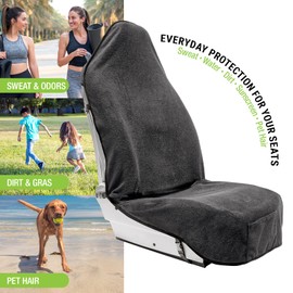 Season Guard Terry Cloth Sweat Towel Seat Cover; Carseat Towel Protector; Great for Gym Workout; Waterproof; Universal Fit for Car SUV Van Truck; EZ fit; Non Slip Grip; Machine Washable; 2pc Grey