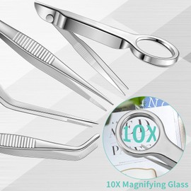 Honoson 8 Pcs Tweezers Set Stainless Steel Tweezers Forceps with Magnifying Glass Straight Fine Point Forceps Curved Round Flat Tip Tweezers 9 Holes Straight Curved Tip Tweezers for Beauty Craft (Simple)