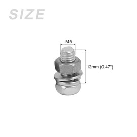 METALLIXITY Hex Bolts Hex Bolts Nuts M5x12mm Set of 10 304 Stainless Steel with Full Bolt Nut Flat Washers & Lock Washers for Furniture Repair Silver Tone