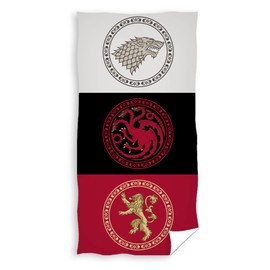 Game of Thrones Bath Towel Set - 100% Cotton Quick-Drying, Super Soft and Absorbent Shower Beach Towels - Cool Colourful Towels with Symbols of the Popular Houses of the Series (Grey, Red, Black)