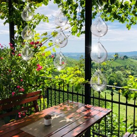 Droplet Bird Scare Discs Set, Metal Bird Reflectors Shiny Wind Spinners for Outdoor Garden Decor, Reflective Bird Devices Deterrents to Keep Scare Birds Away from Outside Patio Porch Yard Fruit Trees