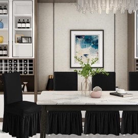 molasofa Chair Covers for Dining Room Set of 6 Stretch Chair Slipcovers with Skirt for Kitchen Seat Protectors Wedding Banquet Decor Kids Pets Spandex Fabric Washable (6pcs, Black)