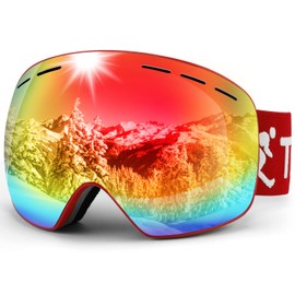 Trusiel Ski Goggles, Ski Goggles Women Men Anti-Fog Ski Goggles OTG, Ski Goggles for Glasses Wearers, 400 UV Protection Snow Goggles Compatible Helmet (Red (VLT 17%))