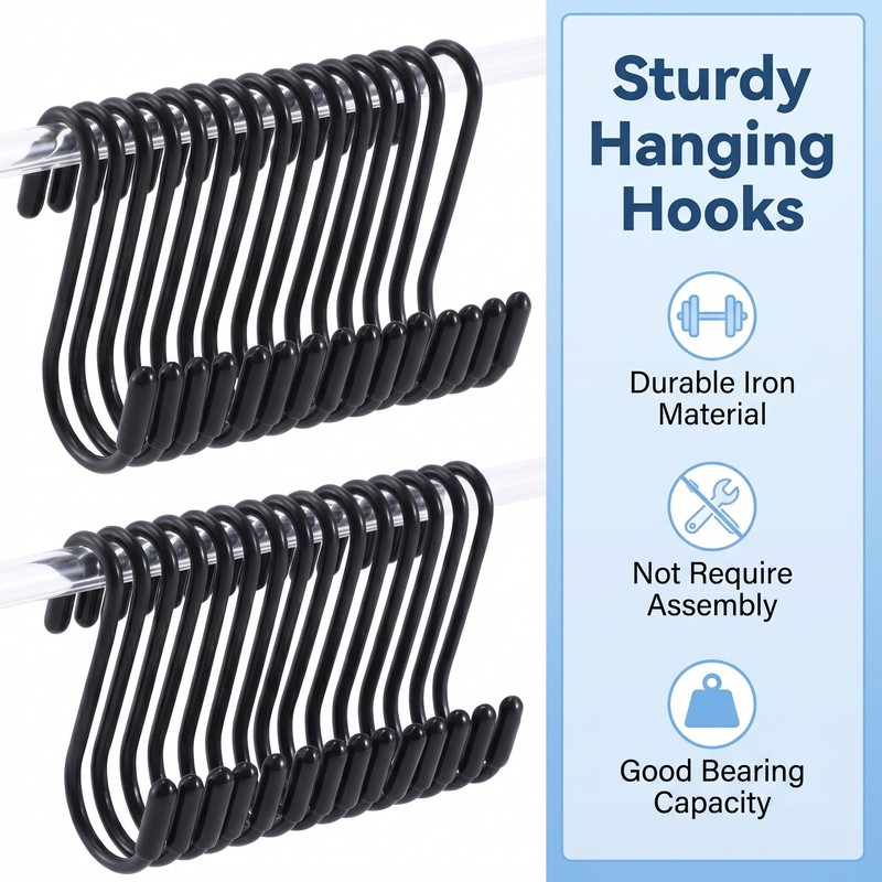 Jeffbaubl 36 Pack Black S Hooks, 2.4 Inch Heavy Duty