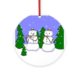 CafePress Flute & Piccolo Snowmen Round 4" MDF Holiday Ornament