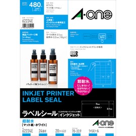 A-One 62224E Inkjet Label Stickers, Ultra Water Resistant, Matte Paper, 20 Sheets, 24 Labels/Sheet