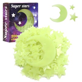 201Pcs Glow in The Dark Star for Ceiling, Wall Stickers for Kids Bedroom, Nursery Decor with 100 Small Stars, 100 Large Stars and 1 Moon, Create Calming Sleep Environment, DIY Craft Projects