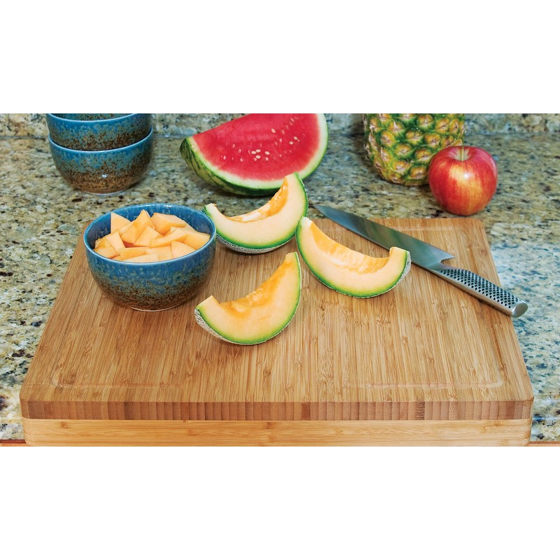 Lipper International Bamboo Wood Over-the-Counter-Edge Kitchen Cutting and Serving Board,