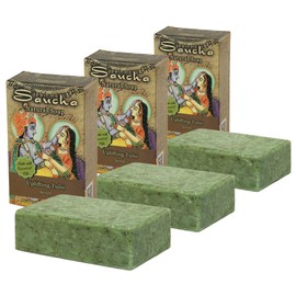 Prabhuji's Gifts Saucha Bar Soap – Uplifting Tulsi Scrub – Natural Coconut Oil & Essential Oils Vegan Soap Nourishing & Beautifying for Women and Men - 3 count x 3.5 oz each