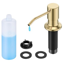 FORIOUS Brushed Gold Soap Dispenser for Kitchen Sink with 500ML/18OZ Bottle, Lotion Dispenser Built in Refill from The Top for Countertop Sink