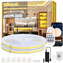20 m Cob LED Strip, Warm White, Alexa Compatible, 3000 K to 6500 K LED Strip, Warm White to Cool White Dimmer, Ultra Bright LED Strip, LED Under-Unit Light with Remote Control and App for Kitchen,