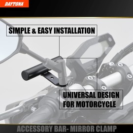 Daytona Motorcycle 7/8" Handlebar Mount Bar - Black Mirror Clamp for Smartphone, GPS, GoPro, Accessories - Durable & Adjustable Motorbike Accessory Holder