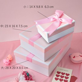 Gift Box with Lid for Present, Set of 3 Pink Gift Wrap Boxes with Ribbon, Assorted Box for Present, Durable Pre-Wrapped Gift Box