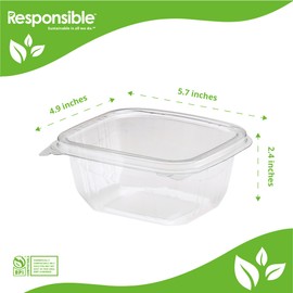 Responsible Products 16 oz Clear Hinged Deli Container, Certified Compostable and Made from 100% American Biobased Materials, No-PFAS Added & BPA-Free (200 Count)