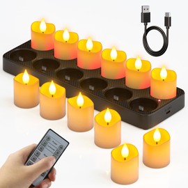 SoulBay Flameless Candles with Remote Timer & Charging Base, 12pcs USB Rechargeable Battery Flickering LED Small Votives Lights for Table Dinner Weddings Holidays General Decor, No Battery Required
