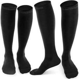 CAMBIVO 2 Pairs Compression Socks for Men and Women(20-30 mmHg), Compression Stocking for Flight, Long Shifts, Running(Black 2 Pairs, XXL)