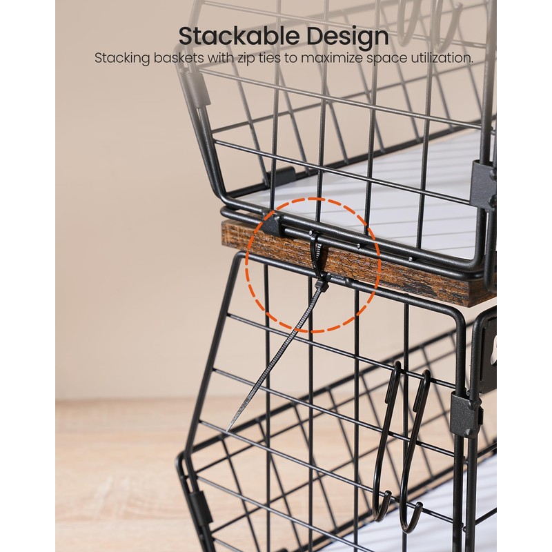 CHOEZON 2-Tier Fruit Basket for Kitchen, Stackable Hanging Basket Wire