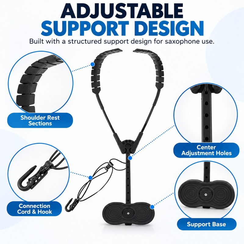 Saxophone Neck & Shoulder Strap for Instrument Support – Reusable