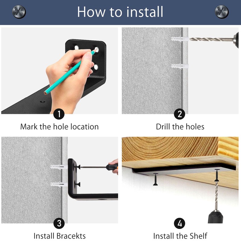 MLOQI 4 Pack Floating Shelf Bracket Heavy Duty, Hidden Shelf
