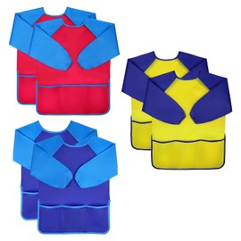 Jolik 6 Pack Kids Art Smocks Children Waterproof Artist Painting Aprons with Long Sleeve and 3 Pockets for Age 3-8 Years