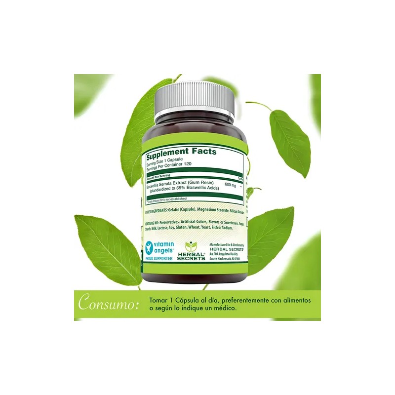 Herbal Secrets Boswellia Extract Serrata 600mg 120 Cápsulas Sabor Sin