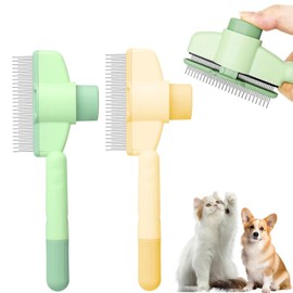 2PCS Pet Comb for Dogs & Cats, Pet Hair Removal Comb with Release Button Self-Cleaning with Long & Short Stainless Steel Metal Teeth for Shedding, Comfort and safety