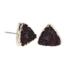 Acrylic Stone Druzy Delicate Earrings - Sparkly Faux Quartz Geometric Lightweight Polygon Star, Cross, Heart Studs (Triangle Tiny - Burgundy)