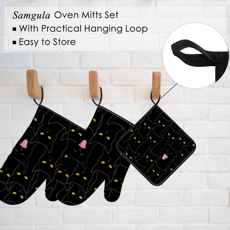 Samgula Black Cats Oven Mitts and Pot Holders Sets Cool