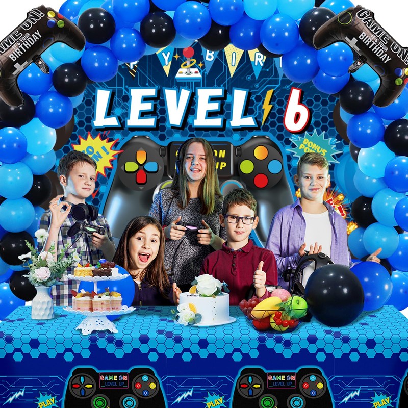 Vlipoeasn 90PCS Video Game Party Decorations for Boys Set Blue