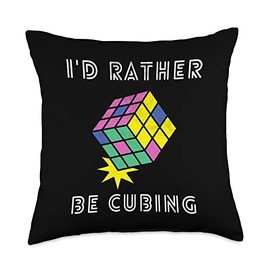Rubiks Cube Apparel 80's Vintage Clothing Rubix Rather Be Cubing Puzzle Master Math Game Throw Pillow, 18x18, Multicolor