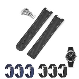 20mm Rubber Band For Omega Aqua Terra 150M With Deployment Clasp, Replacement Watch Bands With Clasp For Omega Aqua Terra - Multiple Colors (Black - White, Silver)