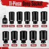 WETT 1/2" Drive Deep Large Impact Socket Set, 11-Piece Spindle