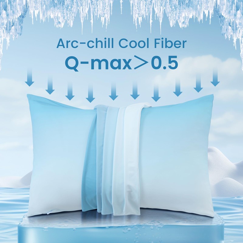 LUXEAR Cooling Pillow Cases, 2 Pack Arc-Chill Q-max>0.5 Gradient Cool