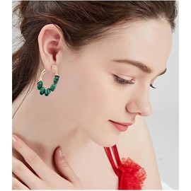 Chunky Acrylic Earring Set for Woman Vintage Resin Hoop Earrings Moss Green Stone Beaded Earrings 70s/80s Earrings Fashion Wedding Prom Jewelry Gift (Green)