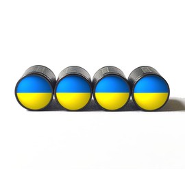 Ukraine Flag Tire Valve Stem Caps - Black Aluminum - Set of Four