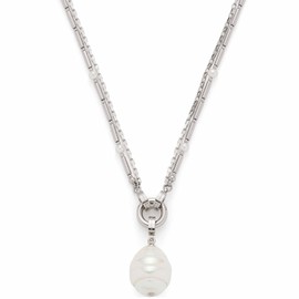 Leonardo Jewels Luna X-Mas Special 023252 Women's Necklace Stainless Steel Double Row Chain with Pearl Pendant, Length 70 cm, Jewellery Gift for Women, Stainless Steel, No Gemstone