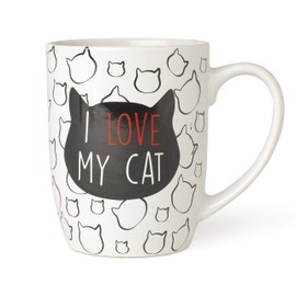 PetRageous 16046 I Love My Cat Stoneware Mug 4-Inch Diameter and 5-Inch Tall Mug with 24-Ounce Capacity and Dishwasher and Microwave-Safe, White