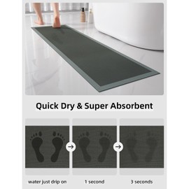 YIHOUSE Ultra Thin Bath Mat -59"x 17" Super Absorbent Quick Dry Thin Bathroom Rugs Fit Under Door, Non Slip Rubber Backed Mat Washable Bathroom Floor Mats for Shower Room,Sink, Green
