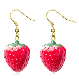Frodete Red Strawberry Earring for Women Cute Fruit Resin Simulation Strawberry Drop Dangle Earrings Gifts for Teen Girls
