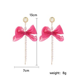 XYAYOU Elegant Butterfly Bow Pearl Tassel Long Chain Dangle Earrings for Women Accessories for Birthday Party (pink)