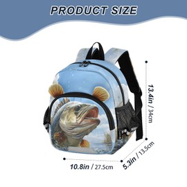 XUWU Bass Fish Kids Backpack with Ears Reflective Strip for Boys Girls Elementary School Bag Removable Chest Strap