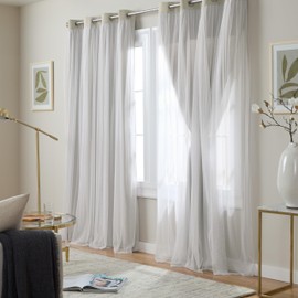 TOWN & COUNTRY LUXE Talia Double Layer Indoor Curtains, Sheer and Room Darkening Blackout, Grommet Top, Energy Efficient, 2-Pack Set, 52"W x 84"L (Pack of 2), Cloud Grey 2 Piece